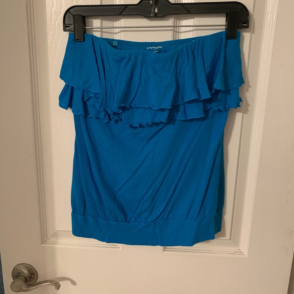 Express Blue Strapless Ruffle Top